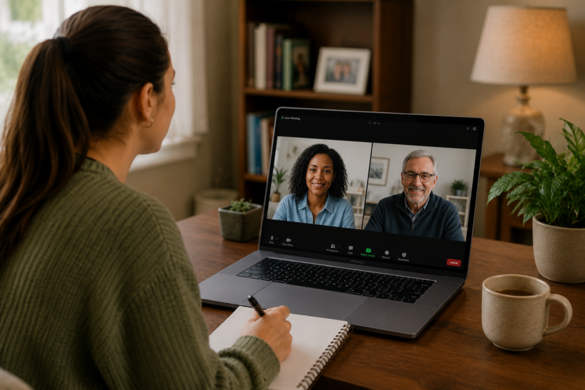 Oral History Interview on laptop Mr local History