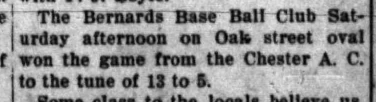 1920 Bernards Base Ball Club Score Jun 24 Bville News