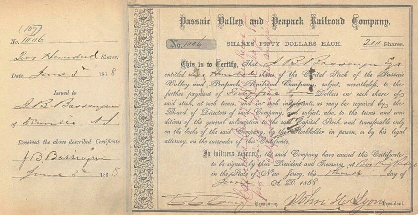 Passaic Valley Stock Certificate