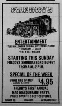 1978 Freddys ad Smorgasbord Buffet Oct 26 Bville News