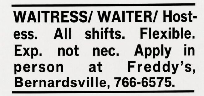 1987 Help Wanted Freddy's Bville News