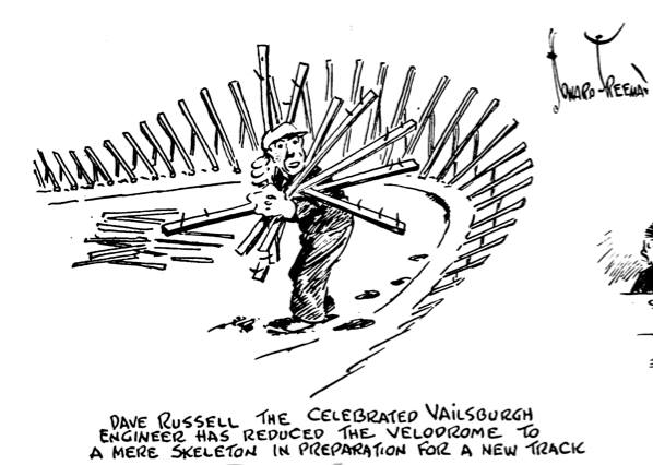 Vailsburg NewarkN.J. Velodrome Dave Russell Motorcycle & Bicycle Illust. 1922