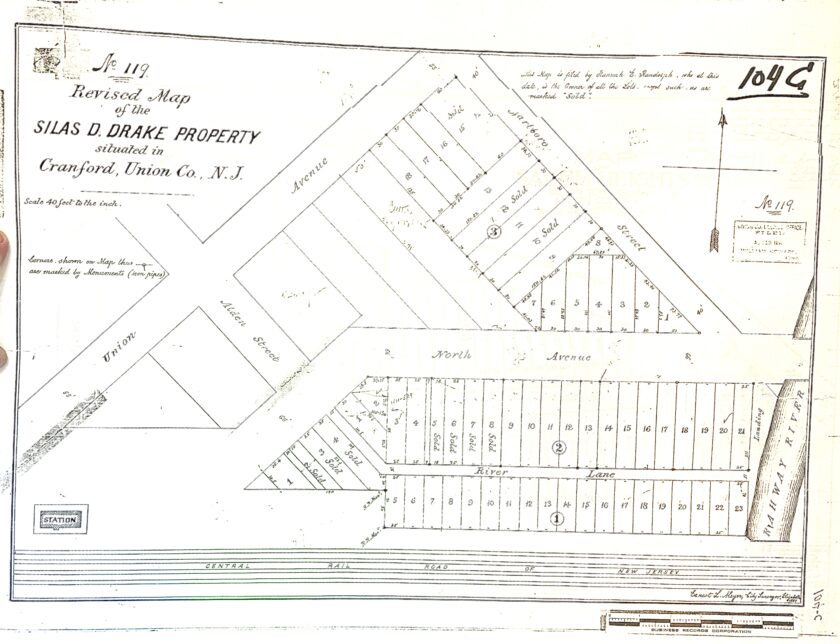 Map of Silas D. Drake Aug 19-1897 - Riverside Inn Cranford NJ