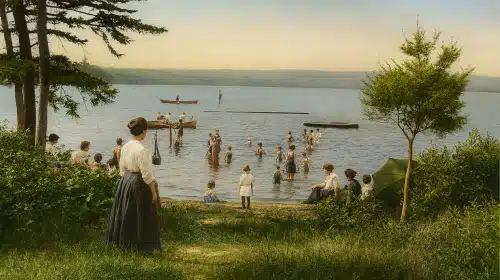 First Lake Naomi Bathing Beach c1904 Lakeview Avenue Postcard Colorized Mr Local History