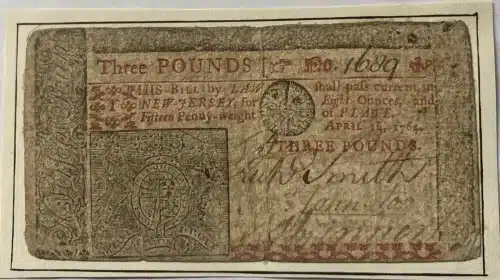 s 764 New Jersey Three Pound Note