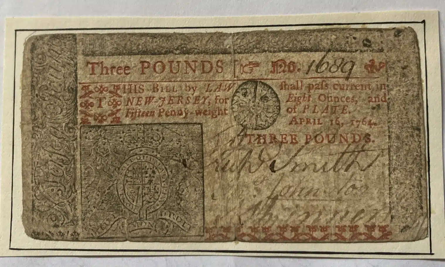 s 764 New Jersey Three Pound Note