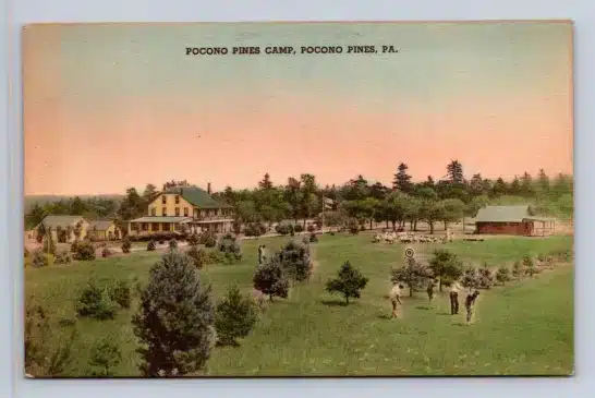 POCONOS PINES CAMP PENNSYLVANIA HAND COLORED POSTCARD c.1920s
