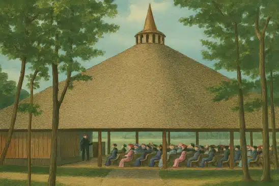 Pocono Assembly outdoor auditorium in the woods colorized