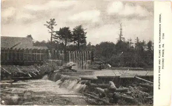 Pocono Pines Pa. Stauffers Pond Postcard 1900s Tunkhannock Creek Fisherman