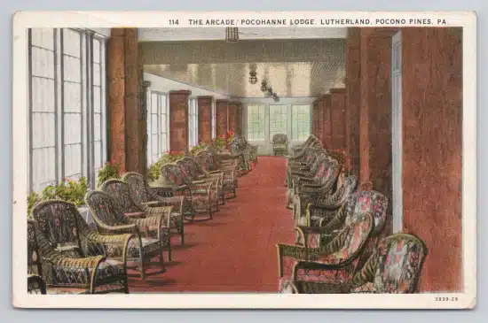 Postcard The Arcade Pocohanne Lodge Lutherland Pocono Pines Pennsylvania c1931