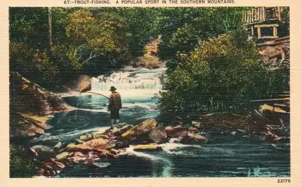 Trout Fishing Postcard c1930s