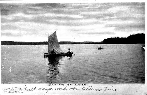 pre 1907 POCONO PINES PENNSYLVANIA SAILING ON LAKE postcard1