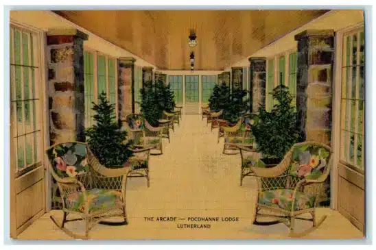 1941 Arcade Pocohanne Lodge Lutherland Chairs Pocono Pines Pennsylvania Postcard2