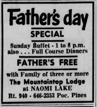 1964 Mountaintop Lodge Ad Fathers Day June 19