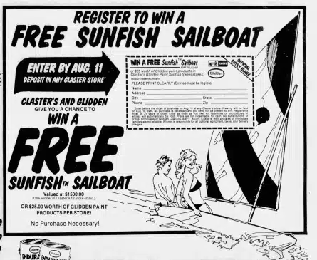 1985 Glidden Paint Sunfish Giveaway scaled