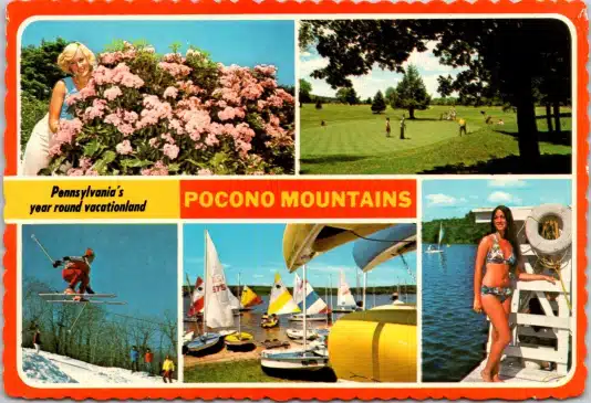 Pocono Mountains Pennsylvania PA Multiview Sailboats Gulf Course Cont Postcard