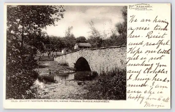Postcard 1906 Swift Water Bridge Pocono Pines Assembly Tobyhanna PA