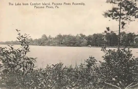 c1910 View Lake From Comfort Island Pocono Pines Assembly Pocono Pines