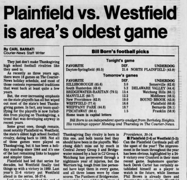 1991 Plainfield v Westfield Football Prediction