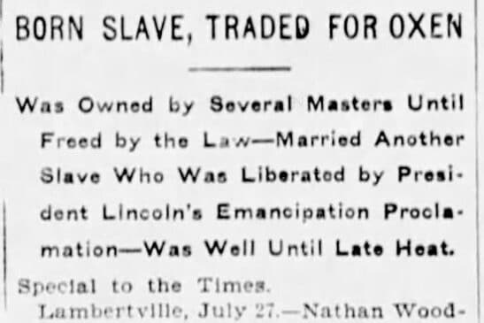 Headline Nathan Woodward Dies Slave
