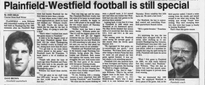 The Courier News 1986 11 25 Dave Brown Thanksgiving Westfield Plainfield