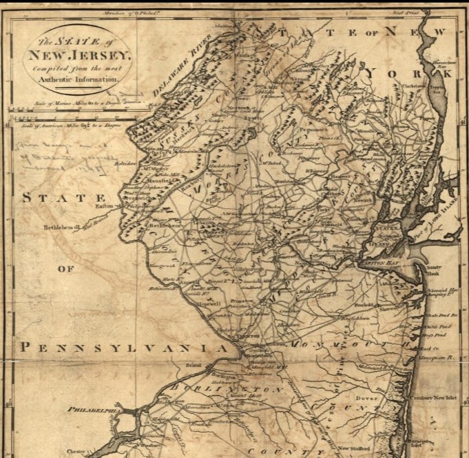1795 New Jersey Map with Roadways