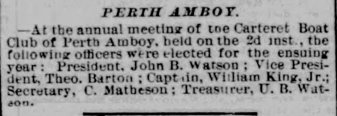 1872 Carteret Boat Club Officers elected Apr 13 Jersey Journal