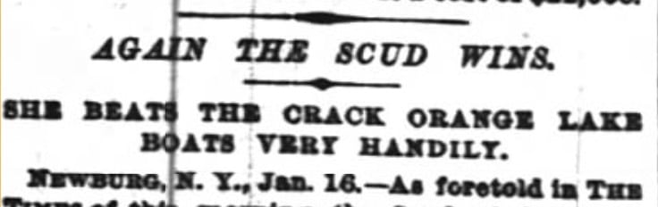 1891 New York Times Jan 17 Scud Wins on Orange Lake at the first Van Nostrand Challenge Cup heading