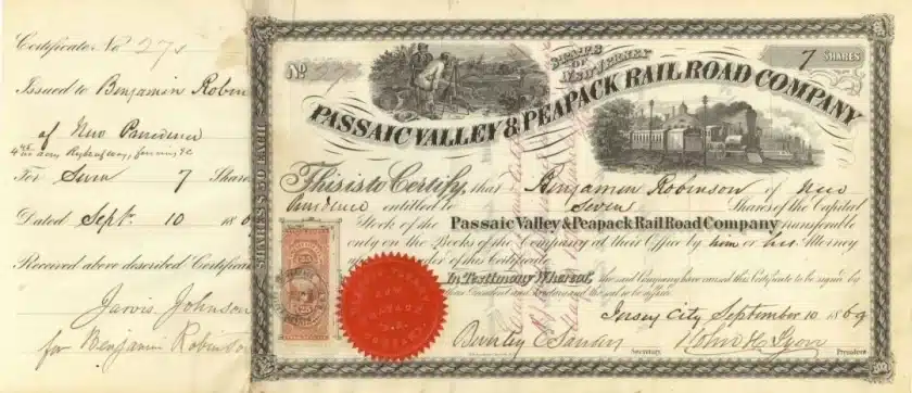 Passaic Valley West Line Stock Certificate2