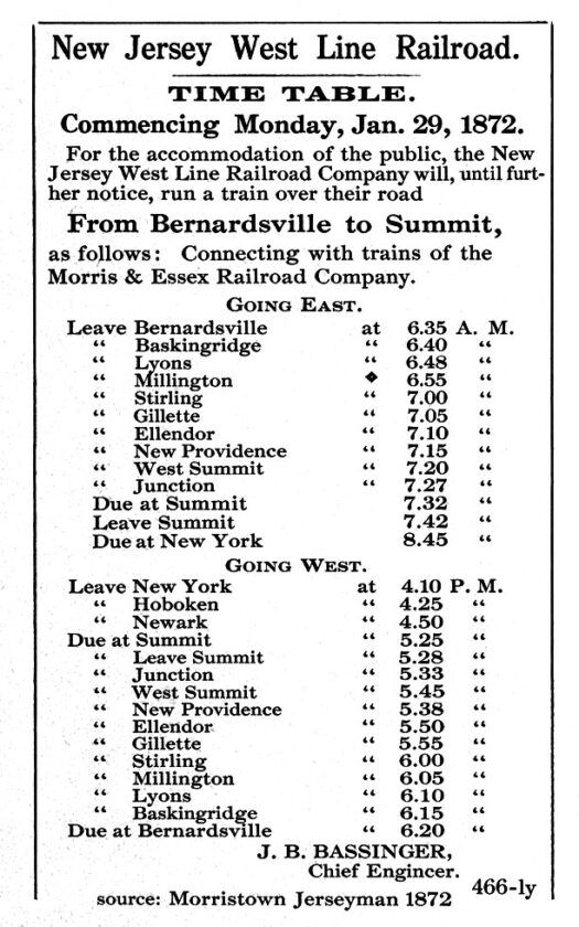 West Line Timetable 1872 Opening Morristown Journeyman