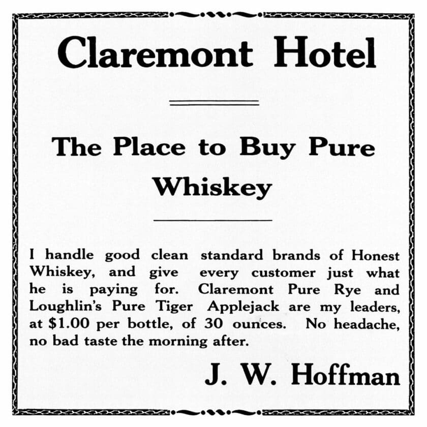 Claremont Whiskey Ad Bernardsville News