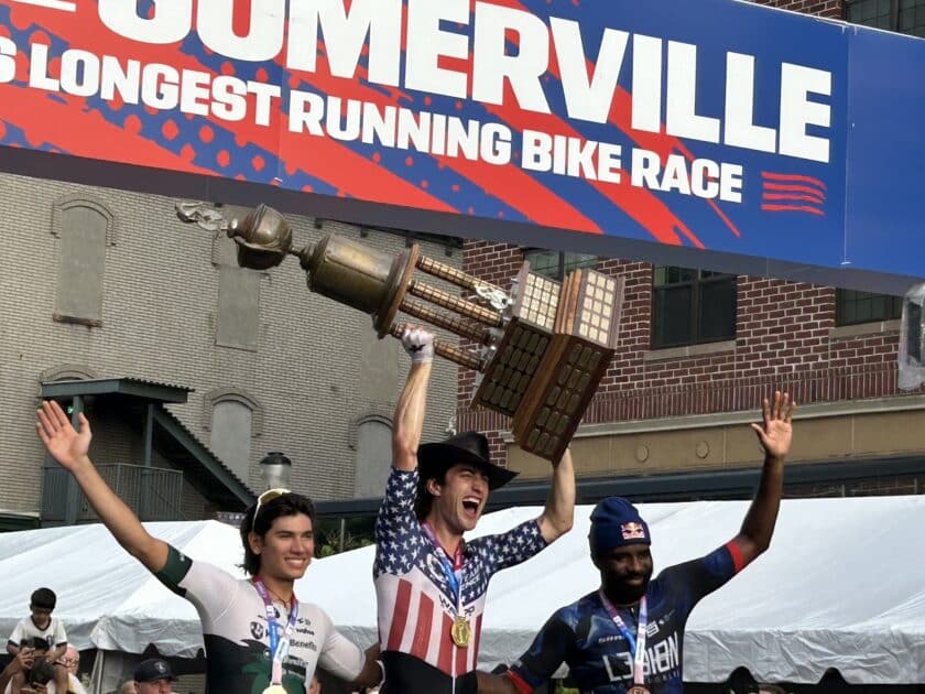 2026 3 Somerville Bike Race Winners Lucas Bourgoyne (Tea Cadence Cyclery pb Encore Wire) Alejandro Che (Kelly Benefits Cycling)Justin Williams (L39ION of Los Angeles)