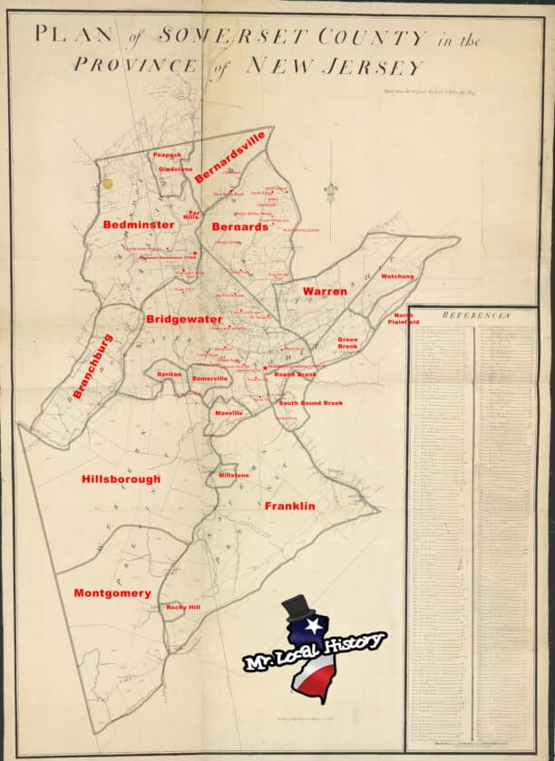 1766 Morgan–Hills Map of Somerset County 1766 highlighted2