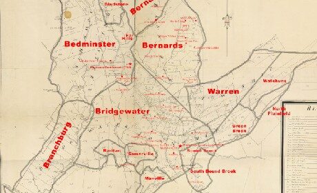 1766 Morgan–Hills Map of Somerset County 1766 highlighted2 small