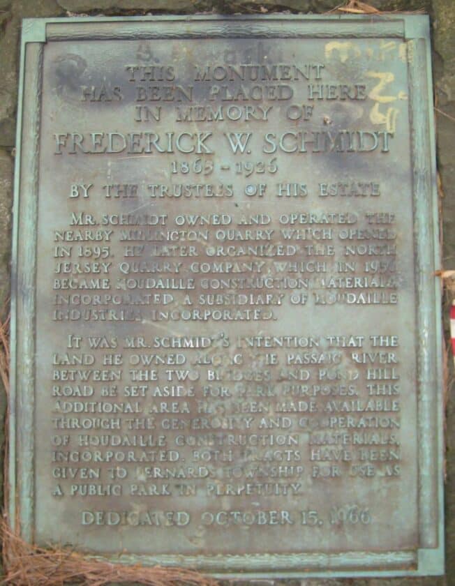 BR Millington Quarry Plaque Pond Hill Road Frederick Schmidt